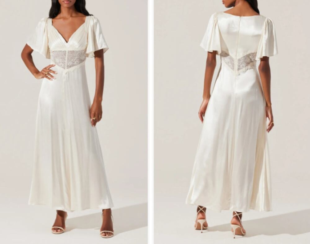 ASTR the Label Aurelia Flutter Sleeve Lace Satin Dress Wedding Bridal Cream